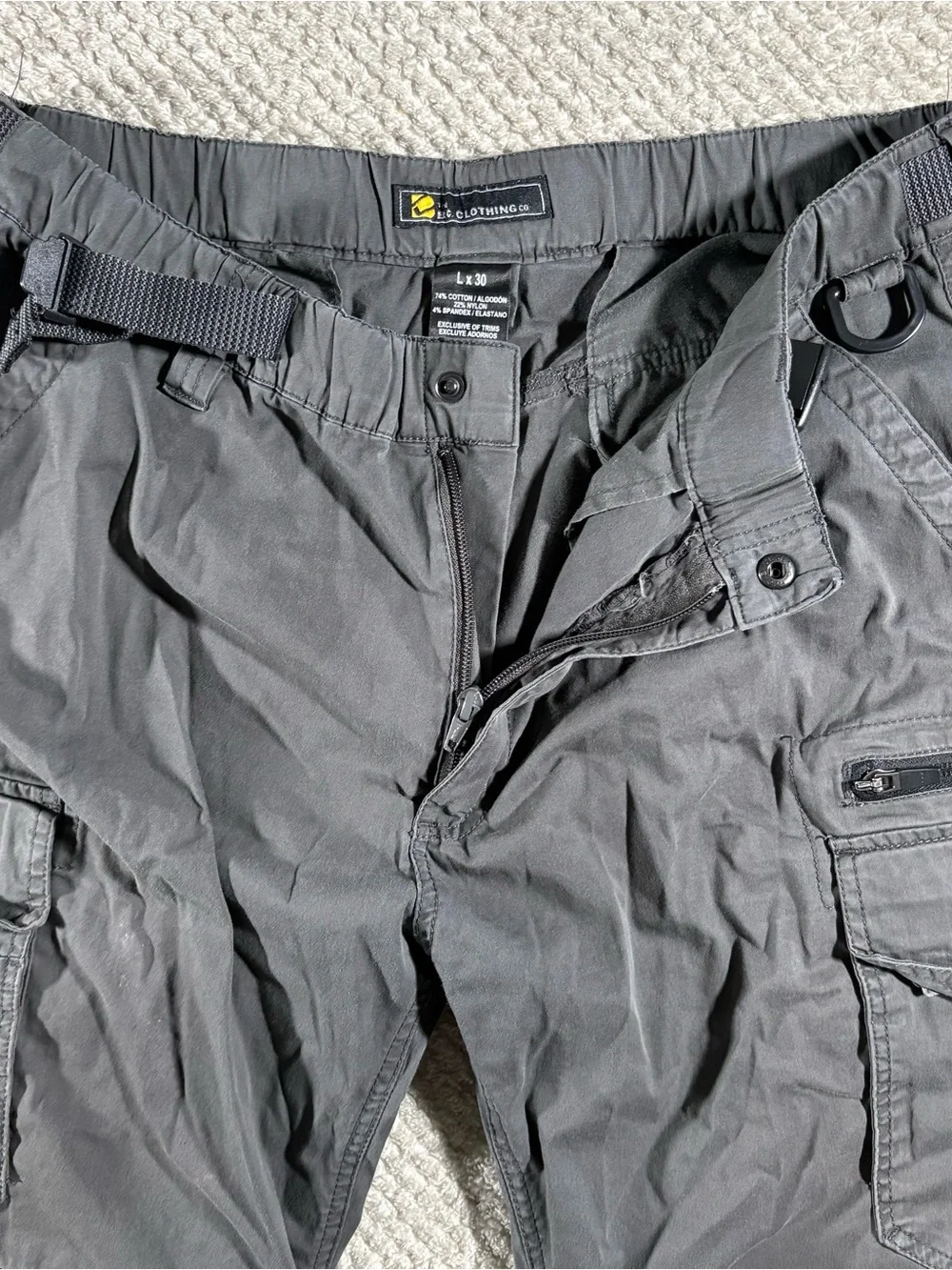 BC Clothing Men's Convertible Cargo Hiking Pants / Shorts Charcoal Large x 30”